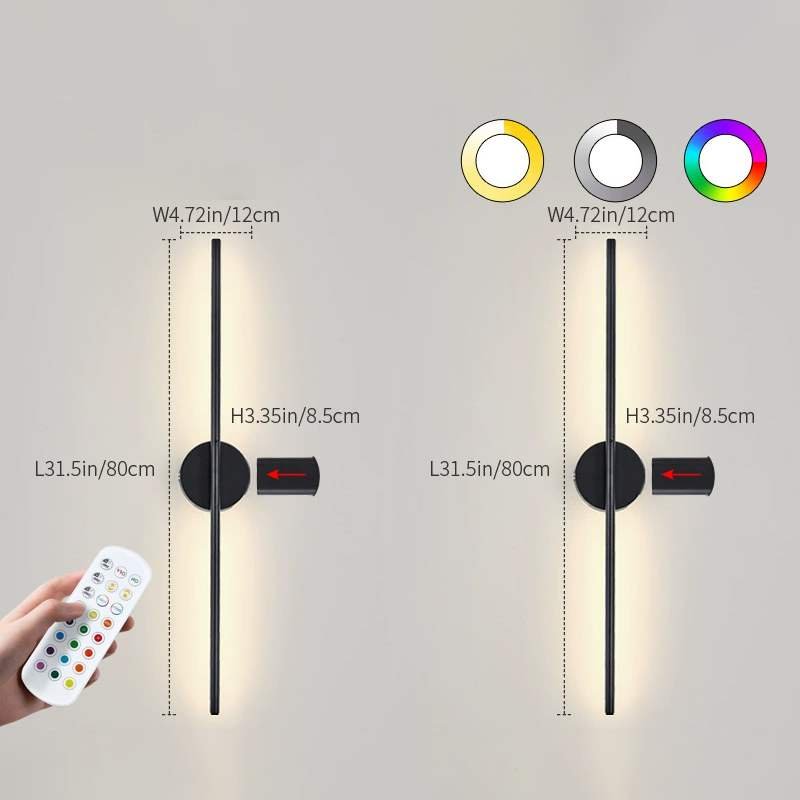 Minimalist Linear LED Wall Sconce, Remote RGB Color Changing
