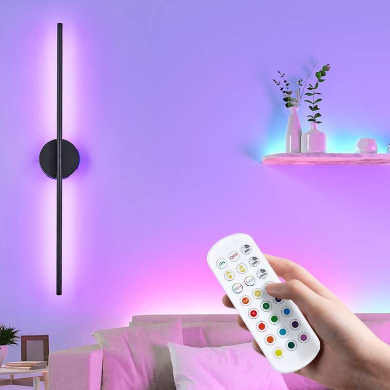 Minimalist Linear LED Wall Sconce, Remote RGB Color Changing