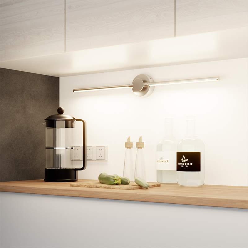 Product Features Modular Transformable Design: The combination of dual light rods and a round base supports multiple installation forms (horizontal straight, vertical long strip), adapting to different spatial layouts. Minimalist Premium Appearance: Matte metal base paired with transparent linear light strips, featuring clean and pure lines, serving as a textured wall art piece even when unlit. Soft Linear Light Source: Uniform long-strip LED light, gentle and non-glaring, flicker-free and blue-light hazard-free, protecting eyes while creating a warm atmosphere. Multi-Scene Adaptability: Suitable for installation on bedside, hallway, living room background wall, hallway, etc., balancing practicality and decorativeness. Sturdy and Durable Structure: Metal lamp body and base, with a firm and deformation-resistant structure, wear-resistant and corrosion-resistant surface, maintaining texture after long-term use.