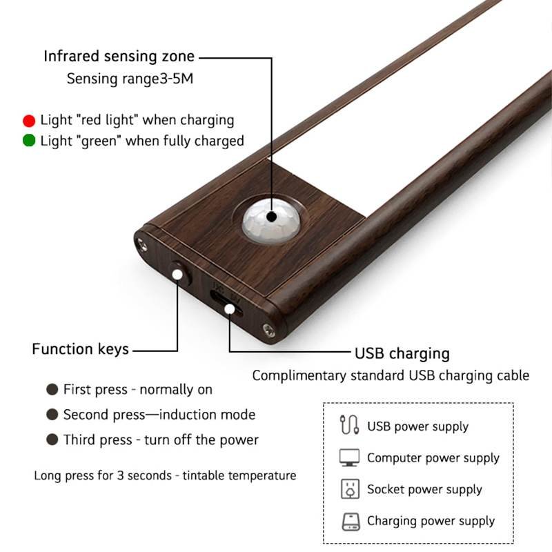 Battery Operated Under Cabinet LED Lights Walnut Wood Grain