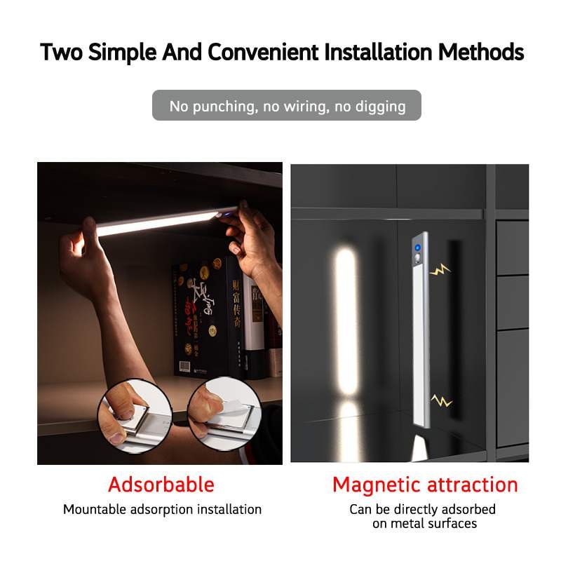 PIR Motion Sensor & Touch Control LED Under Cabinet Light, Magnetic Drill-Free Rechargeable Wardrobe Lamp - Image 5