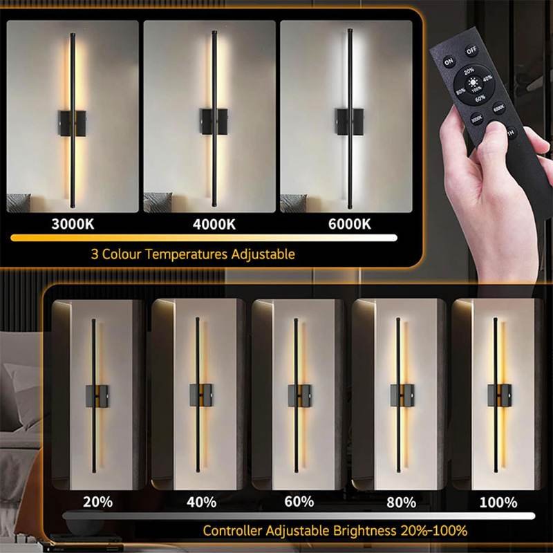 English Product Features 350° Full Rotation Design: 350° rotatable light bar, adjustable vertically, horizontally or diagonally for personalized light layout. Dual Touch & Remote Control: Physical touch switch on base; remote control supports CCT switching, brightness adjustment and timer function. 3 CCT & Multi-level Dimming: Switchable 3000K/4000K/6000K color temperature, brightness adjustable 20%-100% in levels. Two Installation Solutions: Screw hard mount + adhesive drill-free mount, fits walls, tiles and mirrors with no renovation damage. Bidirectional Grazing Soft Light: Double-sided up&down lighting, uniform anti-glare glow for comfortable ambient lighting. Durable Metal Structure: Anti-rust painted metal housing, scratch-resistant and colorfast for long service life. Wide Application: Perfect for bedroom, bathroom vanity, entryway, living room, hotel and homestay decoration lighting. Customization Available: Custom lamp size and shell color, OEM private labeling supported for bulk export orders.