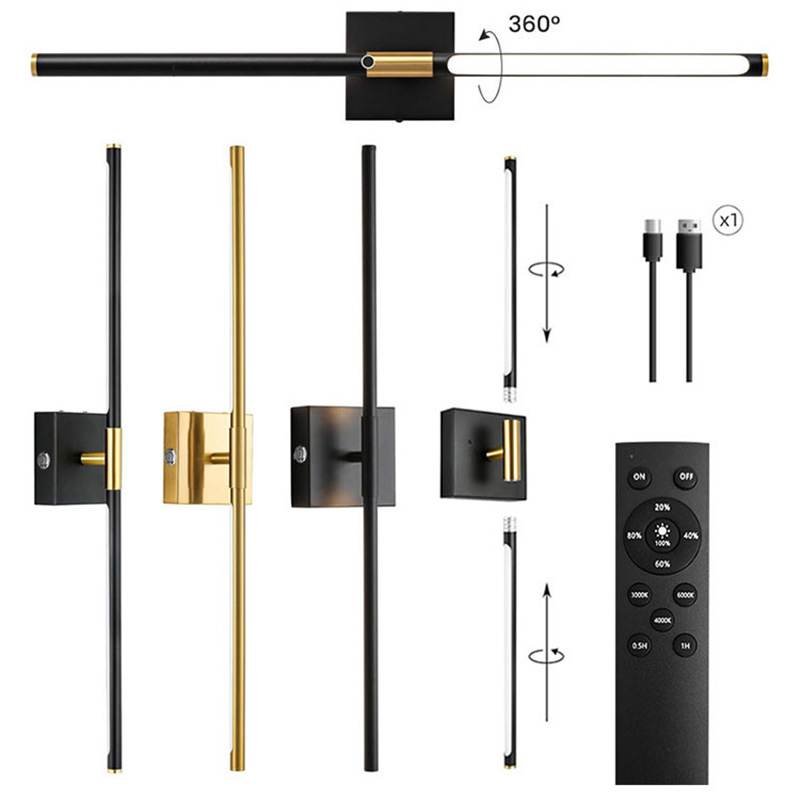 English Product Features 350° Full Rotation Design: 350° rotatable light bar, adjustable vertically, horizontally or diagonally for personalized light layout. Dual Touch & Remote Control: Physical touch switch on base; remote control supports CCT switching, brightness adjustment and timer function. 3 CCT & Multi-level Dimming: Switchable 3000K/4000K/6000K color temperature, brightness adjustable 20%-100% in levels. Two Installation Solutions: Screw hard mount + adhesive drill-free mount, fits walls, tiles and mirrors with no renovation damage. Bidirectional Grazing Soft Light: Double-sided up&down lighting, uniform anti-glare glow for comfortable ambient lighting. Durable Metal Structure: Anti-rust painted metal housing, scratch-resistant and colorfast for long service life. Wide Application: Perfect for bedroom, bathroom vanity, entryway, living room, hotel and homestay decoration lighting. Customization Available: Custom lamp size and shell color, OEM private labeling supported for bulk export orders.